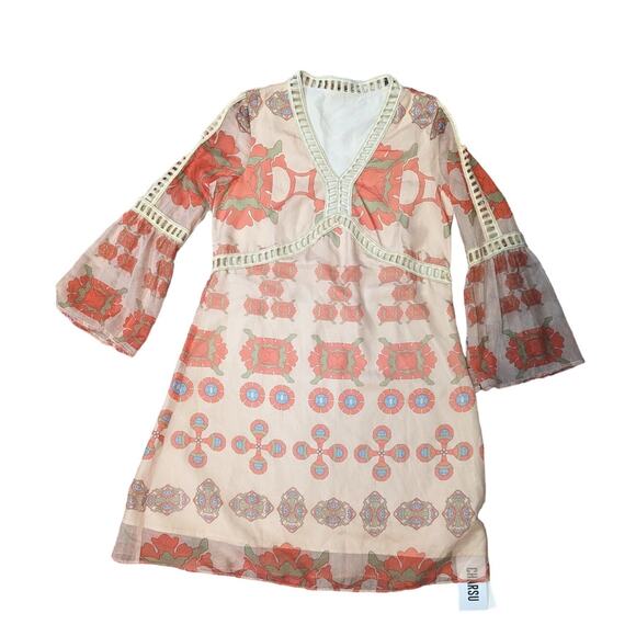 STYLEWE Mini Tunic Dress - Orange Print Size Medium New With Tags - Picture 2 of 9